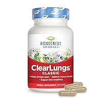 RidgeCrest Herbals ClearLungs Classic, Natural Lung and Nasal Daily Health Supplement for Bronchial, Respiratory, Immune, Sinus, and Mucus Wellness Support, Herbal Formula (60 Caps, 30 Serv)