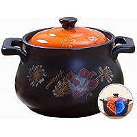Cookware Cooking ?Pot Round Ceramic Casserole Hot Pot, Japanese Donabe Rice Cooker with Lid, Clay Rice Pot, Stove Pot Soup Black Slow Stew Pot, Stockpot