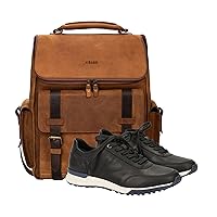 VELEZ 9.5 Mens Black Business Casual Sneakers + Top Grain Leather Backpack for Men Brown Designer Bookbag Business Casual Shoulder Bag