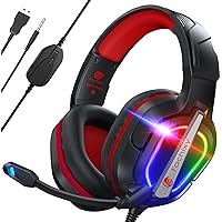 Fachixy [2023 New FC200 PC Gaming Headset for PS4/PS5/Xbox One, Noise Canceling Headset with Stereo Microphone Sound, Computer Headset with 3.5mm Jack & RGB Light