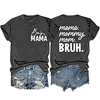 Boy Mama T Shirt Women Mama Mommy Mom Bruh Letter Back Tee Tops Funny Mama Print Casual Short Sleeve Gift Blouse