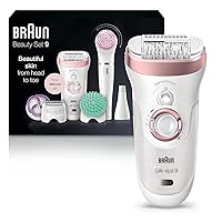 Epilator Silk-épil 9 9-985, Facial Hair Removal for Women, Hair Removal Device, Shaver, Cordless, Rechargeable, Wet & Dry, Facial Cleansing Brush