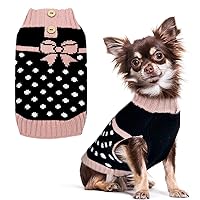 Cute Small Dog Sweater Dot Black Dog Sweater with Purple Bowtie Puppy Dog Clothes for Small Medium Dogs Cats Girl Warm Fall Winter Pet Knitwear Pullover Vest Shih Tzu Outfit, X-Small