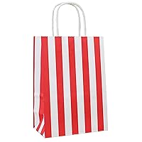 25 PCS Striped Gift Bags Small Red Kraft Paper Bags with Handles for Party Favor (8.2 x 6 x 3.1 In)