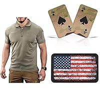 M-Tac Ultimate Tactical Gear Bundle Military Apparel Collection Featuring Breathable Polo Shirt, Quick Dry Coolmax T-Shirt, Vintage USA Flag Patch, and Ace of Spades Morale Patch (XL, OCP/Camo/Black
