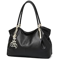 FOXLOVER Cow Leather Tote Bags for Women Large Capacity Top-Handle Handbag Shoulder Bag Purse Zipper Closure with Metal Charm