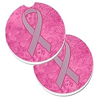Caroline's Treasures AN1205CARC Pink Ribbon for Breast Cancer Awareness Set of 2 Cup Holder Car Coasters Absorbent Sandstone Coasters for Car Cup Holders Gifts for Men or Women, Large, Multicolor