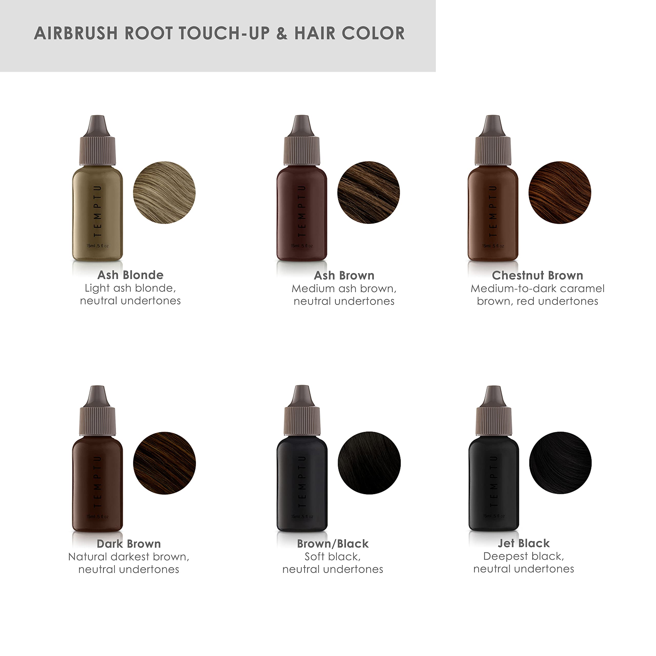 TEMPTU Airbrush Root Touch-Up & Temporary Hair Color: At-Home Spray Root Concealer For TEMPTU Air, Cover Grays, Fill In Edges, Beards & Brows Quickly & Easily, Ammonia & Peroxide-Free, 6 Shades
