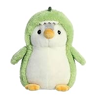 Aurora® Playful Pompom Penguin™ Dino Stuffed Animal - Vibrant Companions - Endless Fun - Green 7 Inches