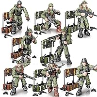 WWII Military Soldiers Action Figure with Weapons and Accessories Building Blocks Playset, 8 PCS 1:36 Scale Mini Army Men Figure, Multiple Movable Joints, Best Gift for Kids 8 9 10