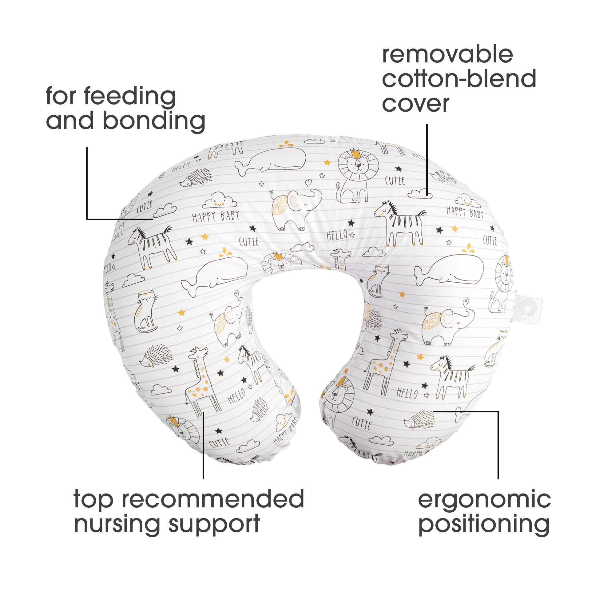 Boppy Nursing Pillow Original Support, White and Gold Notebook, Ergonomic Nursing Essentials for Bottle and Breastfeeding, Firm Fiber Fill, with Removable Nursing Pillow Cover, Machine Washable