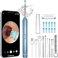 Ear Wax Removal, Ear Wax Removal Tool with 1296P HD Camera and 6 LED Lights, Upgrade Ear Cleaner with 10 Ear Pick, Ear Wax Removal Kit for iOS and Android (Pale Blue)