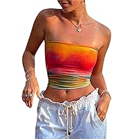 Sexy Y2k Tube Top for Women Strapless Sleeveless Floral Print Bandeau Tank Top Vintage Hot Fairy Aesthetic Streetwear