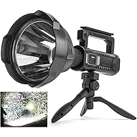 Rechargeable Spotlight Flashlight High Lumens, 90000 Lumens Super Bright Led Searchlight with Tripod and USB Output, IPX5 Waterproof 4 Modes Handheld Spotlight for Camping Emergencies