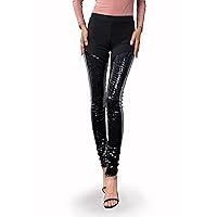 Eugenia Glamour Sequin Leggings with Silver Stripe