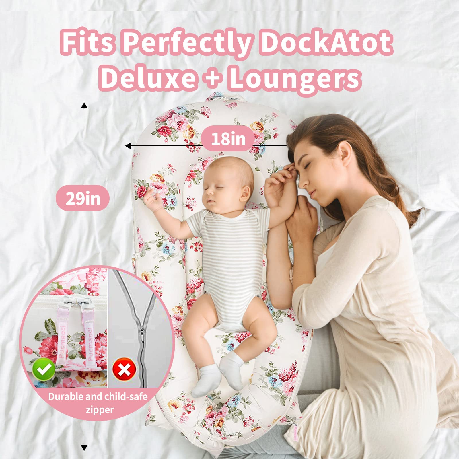 Baby Lounger Cover for Dockatot Deluxe + | 100% Cotton Hypoallergenic Newborn Premium Quality Spare Cover(Cover Only) (Rose)