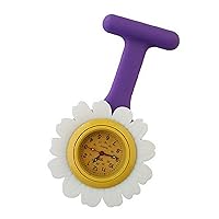Unisex-Adult Daisy Floral Silicone Nurse Doctor Tunic Brooch Watch Extra Battery Purple