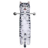 Cat Funny Hand Towels for Bathroom Kitchen - Cute Decorative Cat Decor Hanging Washcloths Face Towels Super Absorbent Soft - Mothers Day Easter House Warming Birthday Gifts for Women Cat Lovers - Gray