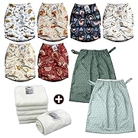 Mama Koala 2.0 Baby Cloth Diapers with 6 Inserts Bundle(Rainbow Dinos), with 2 Pack Reusable and Washable Waterproof Pail Liners
