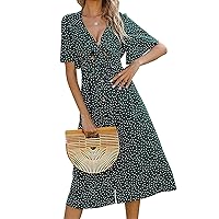 Women's Summer Explosion in The Long Section of The French Polka Dot V-Neck Hollow Short-Sleeved Bow Dress