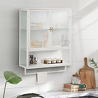 Bathroom Cabinet Wall Mounted with Detachable Shelves,Double Glass Door Wall Storage Cabinet,Kitchen Pantry Sideboard,Wall Storage Organizer for Bathroom Kitchen Laundry Room Dining Room White Style 3
