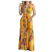 Corset Dress for Women Formal Plus Size,Tropical Beach Dress Backless Sleeveless Women Maxi Print Sexy Dress pl