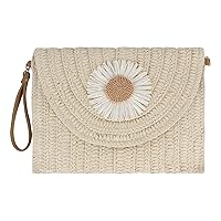 Natural Straw Boho Purse Zipper Wristlet Wallet Handwoven Beach Clutch Bag