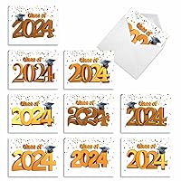 The Best Card Company 20 Assorted Graduation Notes Bulk Box Set (Graduate) 4 x 5.12 Inch with Envelopes (10 Designs, 2 Each) Class Of 2024 AM10990GDG-B2x10-24