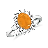 Natural Fire Opal Princess Diana Halo Ring for Women Girls in Sterling Silver / 14K Solid Gold/Platinum