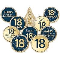 Navy Blue and Gold Birthday Party Favor Stickers - Kisses Candy Labels - 180 Count - Adult Birthday Party Supplies (18th Birthday)