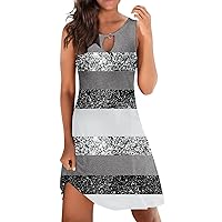 Graphic Dress for Women Casual Sleeveless Keyhole Neck Beach Dress 2024 Trendy Striped Midi Sundress Cocktail Dresses