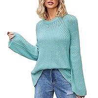 Womens Knitting Sweater Long Sleeve Loose Fit Blouse Tops Casual Patchwork Shirt Top