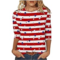 My Recent Orders Placed by Me 4th of July Cotton Shirt for Women 2024 American Flag Stripes Graphic 3/4 Sleeve Tops Independence Day Patriotic Crewneck Blouse Summer Tunic Tshirt Red and Blue T Shirts