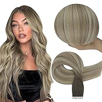 Virgin Tape In Human Hair Extensions Color 4 Medium Brown Fading To 7 Brown And 80 Blonde 14 Inch Unprocessed Tape In Hair Extensions 10pcs Straight Natural Seamless Skin Weft Hair 25Gram