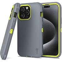 CoverON Rugged Designed for Apple iPhone 15 Pro Max Case, Heavy Duty Military Grade A Protective Hybrid Etched Grip Bumper Rigid Hard Plastic Cover Fit iPhone 15 Pro Max (6.7) Phone Case - Gray/Green