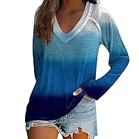 FYUAHI V-Neck Sweatshirts Graphic Women's Long Sleeved T-Shirt V-Neck Tie Dyed Floral Stripe Print Casual Top