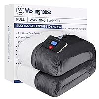 Westinghouse Electric Blanket Heated Blanket | 10 Heating Levels & 1 to 12 Hours Heating Time Settings | Flannel to Sherpa Reversible 80x84 Full Size | Machine Washable, Charcoal