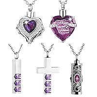 5 Piece Heart/Cross/Cylinder Urn Necklace for Ashes Stainless steel Cremation Jewelry for Ashes for Women Memorial Locket Ashes Keepsake Necklace for Human Ashes Urn Pendant Jewelry Set, 5 Styles