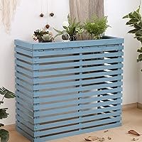 Wooden Air Conditioner Cover Flower Stand Solid Wood Air Conditioning Rack, Wooden Air Conditioner Outer Frame, Large Air Conditioner Cover for outside Units, Blue, Easy to Install/Blue/80*35*8