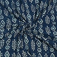 Hand Block Print Fabric by The Yard - PRECUT 5 Yard 44 Inch Width - 100% Cotton Material Indigo Blue Paisley Pattern - Light Weight Indian Cloth for Making Summer Dress Tops (Indigo Blue 4, 5 Yard)