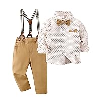 YALLET Toddler Baby Boy Clothes Suit Gentleman Wedding Outfits, Formal Dress Shirt+Bowtie+Vest+Boutonniere+Suspender Pants