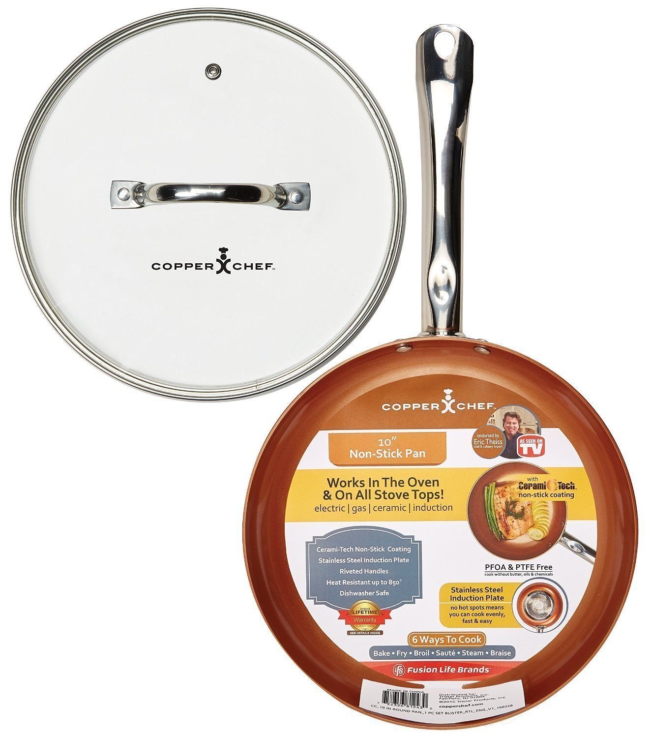 Copper Chef 10 Inch Round Frying Pan With Lid - Skillet with Ceramic Non Stick Coating. Perfect Cookware For Saute And Grill