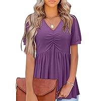 BETTE BOUTIK Womens V Neck Short Sleeve Tunic Tops Dressy Summer Shirts Loose Comfy Blouses