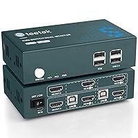 Steetek Dual Monitor KVM Switch HDMI 2 Port, KVM Switch 2 Monitor 2 Computer 4K@60Hz (YUV4:4:4), HDMI KVM Switch 2 in 2 Out, Button Switch and Hotkey Switch, with 4 HDMI and 2 USB Cable