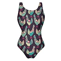 Chickens One Piece Swimsuit for Women Tummy Control Bathing Suit Slimming Backless Swimwear