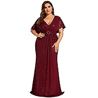 Ever-Pretty Plus Women's Glitter V-Neck Short Sleeve Plus Size Evening Formal Dress for Curvy Women 01891-DA