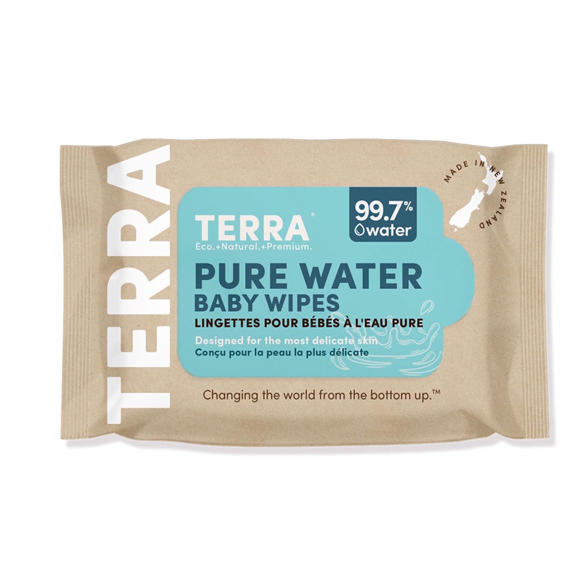 Terra Bamboo Baby Wipes: Pure Water Wipes, 99.7% Pure New Zealand Water, 100% Biodegradable Bamboo Fiber, 0% Plastic, Unscented Baby Wipes for Sensitive Skin, 1 Pack of 24 Wipes