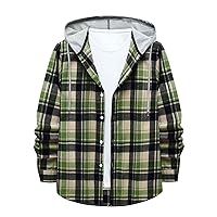 Men's Casual Long Sleeve Hoodie Plaid Checkered Flannel Button Down Shirt Plaid Hooded Shirt Lightweight Shirt Jackets