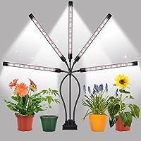 Plant Light for Indoor Plants - Red White Full Spectrum Plant Grow Light Adjustable Gooseneck 135 LED Grow Lamp with 3/9/12H Timer, 10 Dimmable Levels & 3 Switch Modes