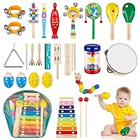 Obuby Toddler Musical Instruments Sets Wooden Percussion Instruments Toy for Kids Preschool Educational Wood Toys with Storage Bag for Kid Baby Babies Children Boys and Girls